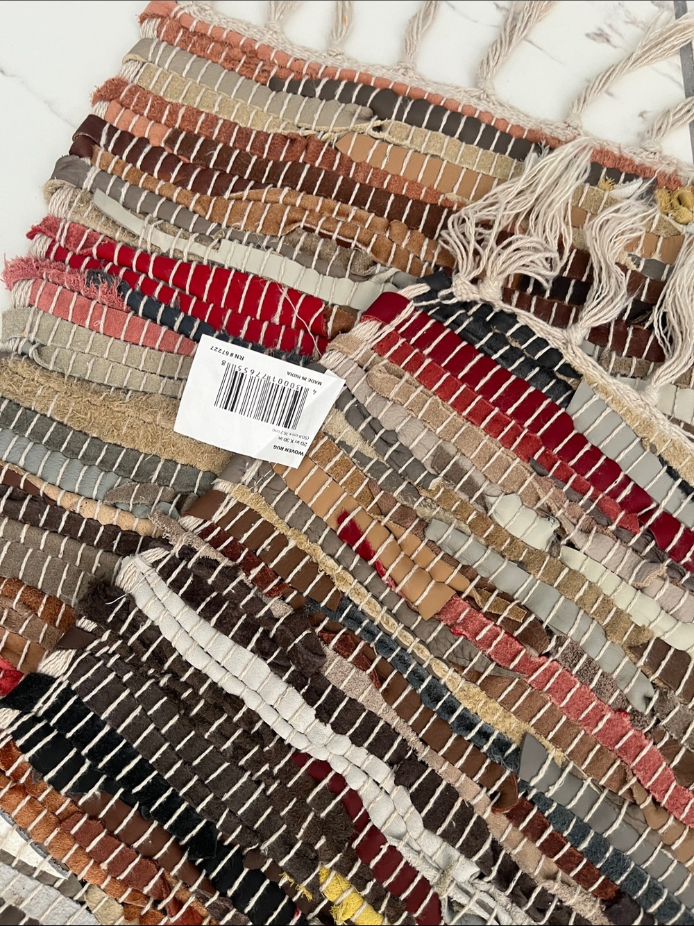 Boho Handwoven Multi-Color Striped Rag Fringe Rug - Picture 3 of 4